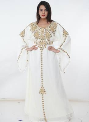 White embroidered georgette islamic-kaftans 2