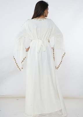 White embroidered georgette islamic-kaftans 1