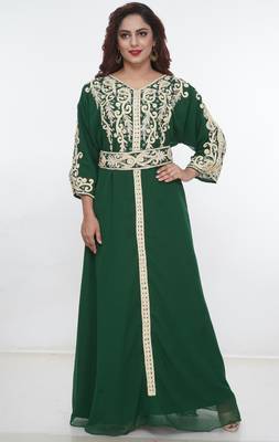 Green embroidered georgette islamic-kaftans 1