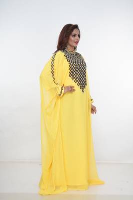 Yellow embroidered georgette islamic-kaftans 1