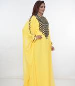 Yellow embroidered georgette islamic-kaftans