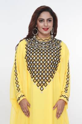 Yellow embroidered georgette islamic-kaftans 2