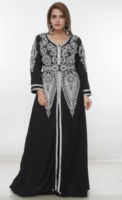 Black embroidered georgette islamic-kaftans 3
