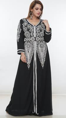 Black embroidered georgette islamic-kaftans 4