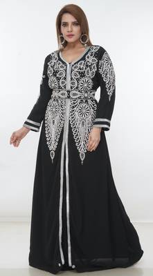 Black embroidered georgette islamic-kaftans 5