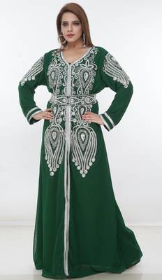 Green embroidered georgette islamic-kaftans 1