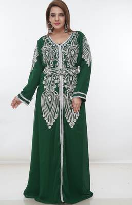 Green embroidered georgette islamic-kaftans 2