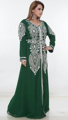 Green embroidered georgette islamic-kaftans 4