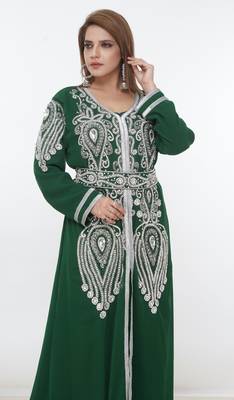 Green embroidered georgette islamic-kaftans 5