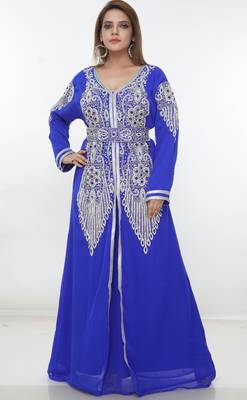Royal-blue embroidered georgette islamic-kaftans 1