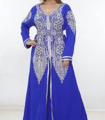 Royal-blue embroidered georgette islamic-kaftans