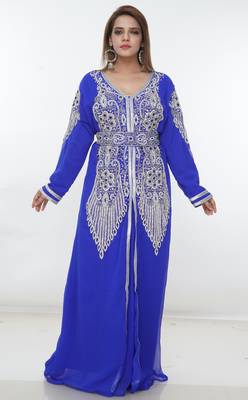 Royal-blue embroidered georgette islamic-kaftans 2