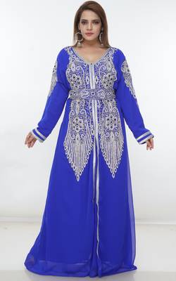 Royal-blue embroidered georgette islamic-kaftans 3