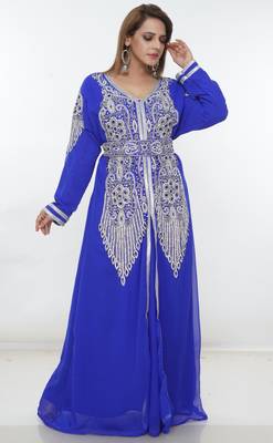 Royal-blue embroidered georgette islamic-kaftans 4