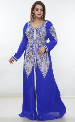 Royal-blue embroidered georgette islamic-kaftans 5