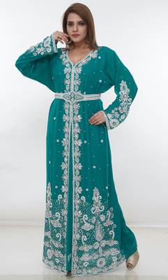 Light-green embroidered georgette islamic-kaftans 1
