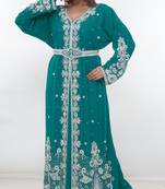 Light-green embroidered georgette islamic-kaftans