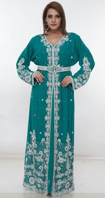 Light-green embroidered georgette islamic-kaftans 2