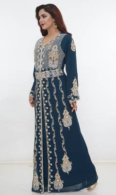 Navy-blue embroidered georgette islamic-kaftans 1