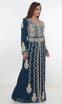 Navy-blue embroidered georgette islamic-kaftans 2