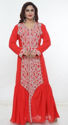 Light-red embroidered georgette islamic-kaftans 1