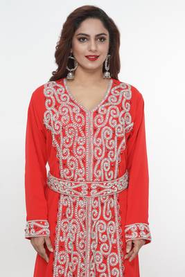 Light-red embroidered georgette islamic-kaftans 2
