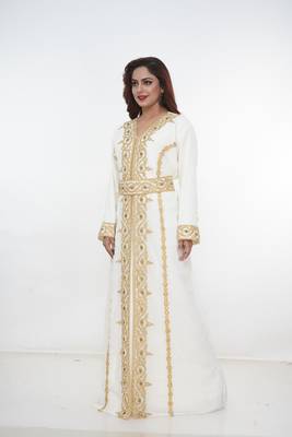 White embroidered georgette islamic-kaftans 1