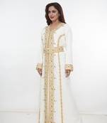 White embroidered georgette islamic-kaftans