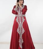 Red embroidered satin islamic-kaftans