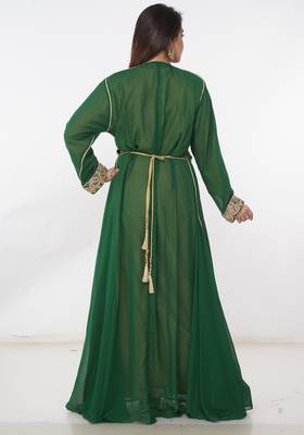 Green embroidered georgette islamic-kaftans 2