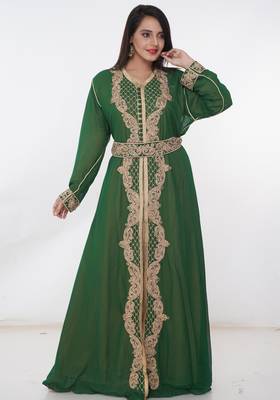 Green embroidered georgette islamic-kaftans 1