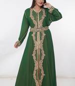 Green embroidered georgette islamic-kaftans