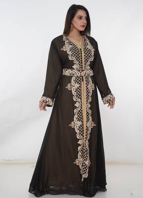 Black embroidered georgette islamic-kaftans 3