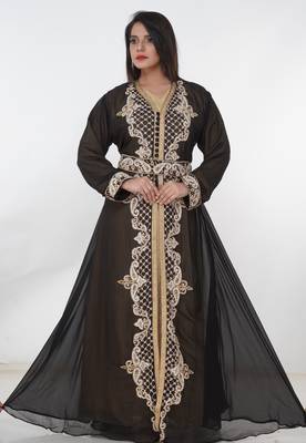 Black embroidered georgette islamic-kaftans 4