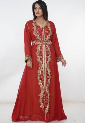 Red embroidered georgette islamic-kaftans 1