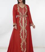 Red embroidered georgette islamic-kaftans