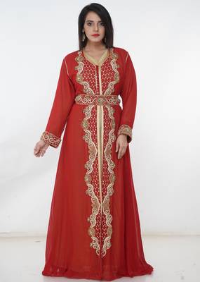 Red embroidered georgette islamic-kaftans 2