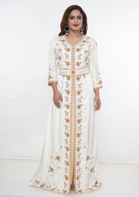White embroidered georgette islamic-kaftans 1