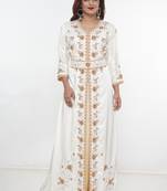 White embroidered georgette islamic-kaftans