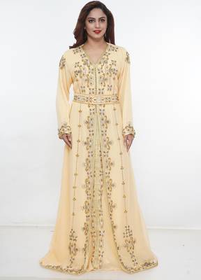 Cream embroidered georgette islamic-kaftans 3