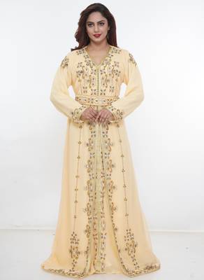 Cream embroidered georgette islamic-kaftans 4