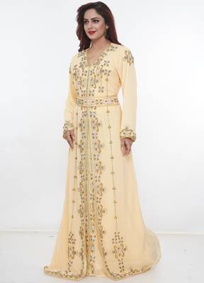 Cream embroidered georgette islamic-kaftans 1
