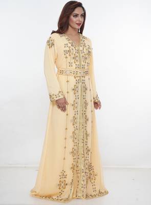 Cream embroidered georgette islamic-kaftans 5
