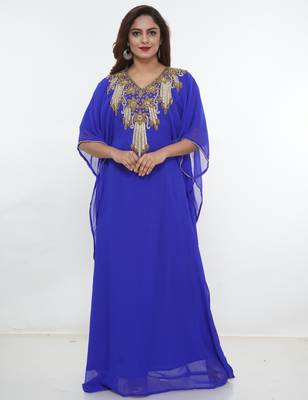 Royal-blue embroidered georgette islamic-kaftans 1