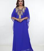 Royal-blue embroidered georgette islamic-kaftans