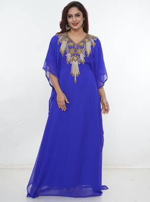 Royal-blue embroidered georgette islamic-kaftans 2