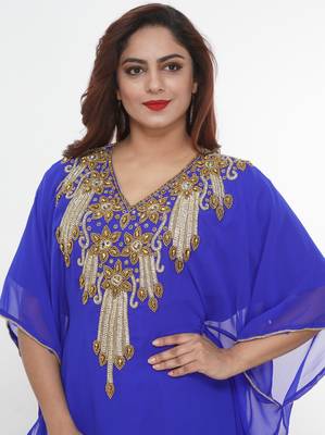 Royal-blue embroidered georgette islamic-kaftans 3