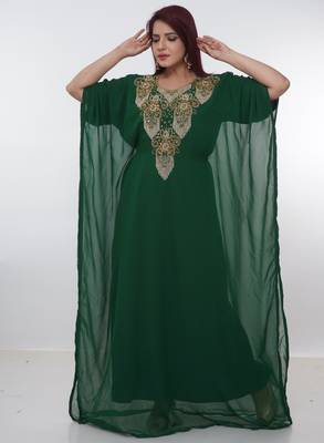 Green embroidered georgette islamic-kaftans 1