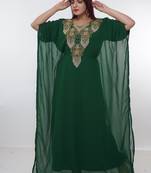 Green embroidered georgette islamic-kaftans