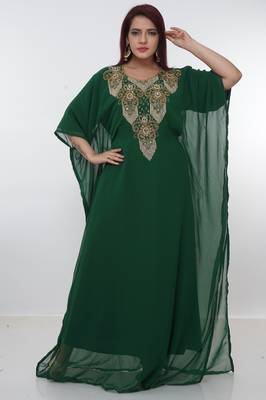 Green embroidered georgette islamic-kaftans 2
